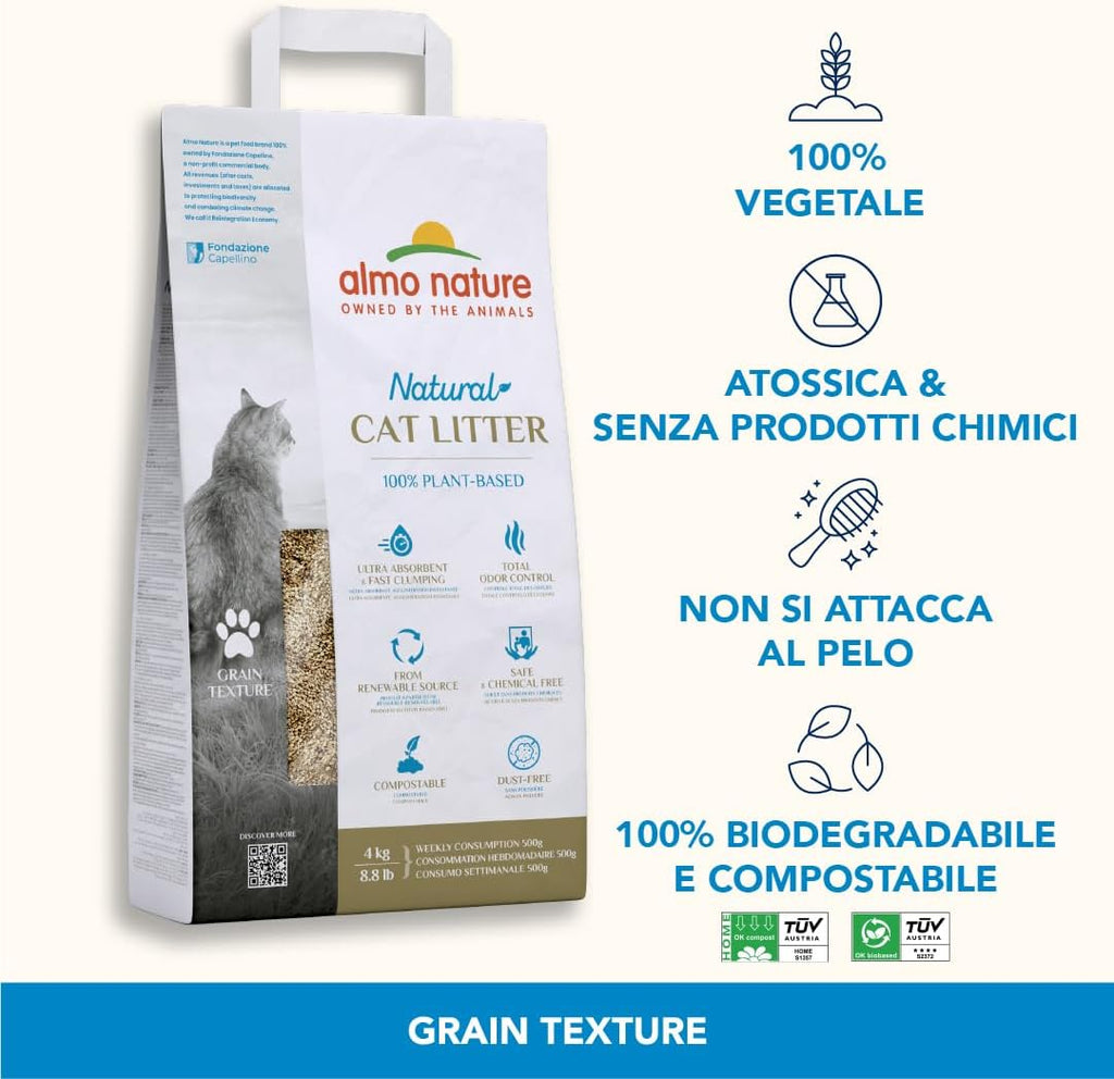 Grain Texture | Lettiera per Gatti 100% Vegetale, Biodegradabile E Compostabile - Agglomerante, Assorbente, No Odori, Non Si Attacca Al Pelo - 4Kg