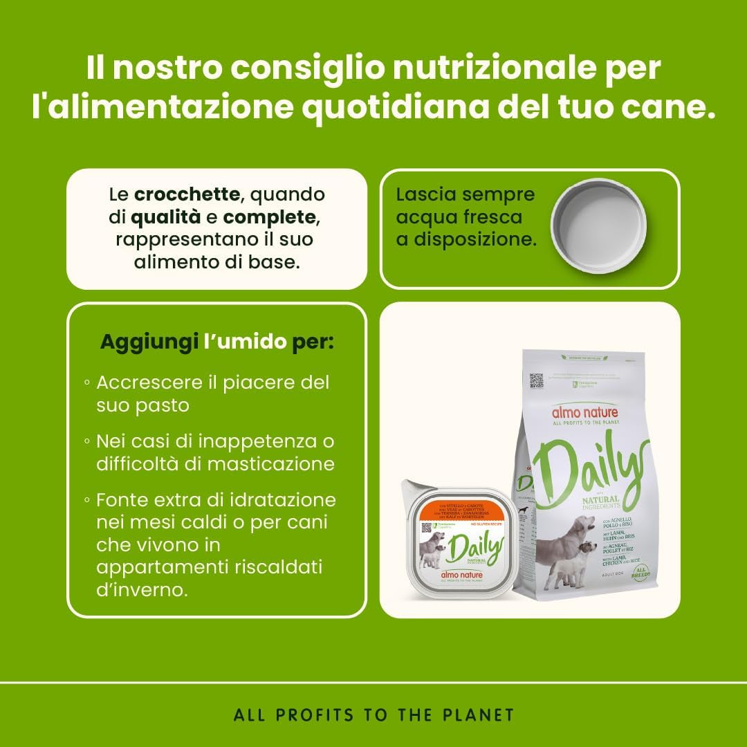 Daily, Alimento Umido per Cani Adulti Con Vitello E Carote - 100G, Confezione Da 32