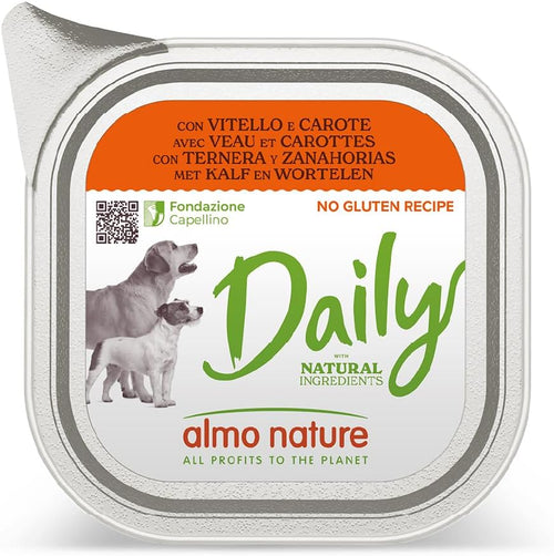 Daily, Alimento Umido per Cani Adulti Con Vitello E Carote - 100G, Confezione Da 32