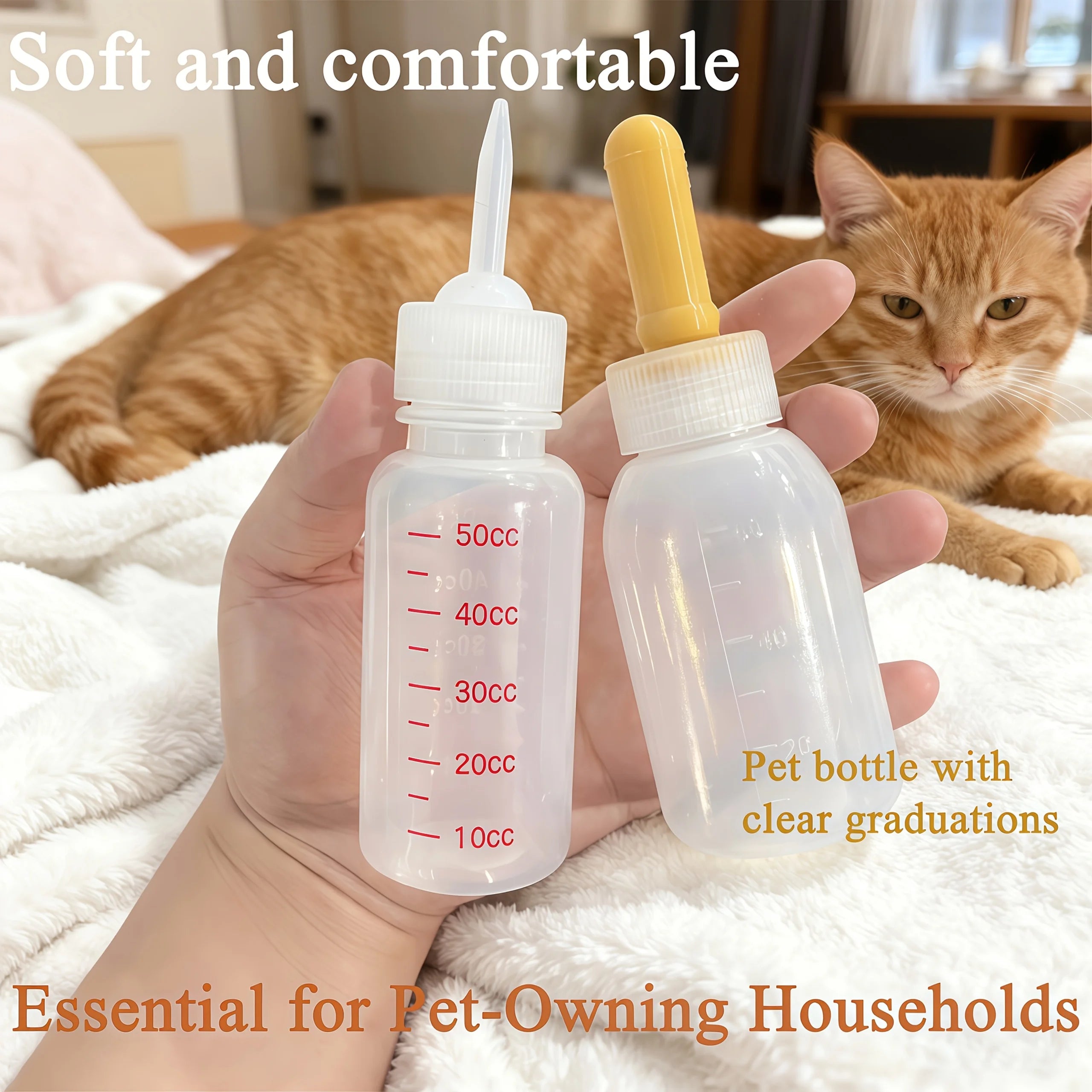 Pet Feeding Bottle Set, Milk Bottles for Puppies and Kittens, 3 Replaceable Nipples, Suitable for Both Cats and Dogs
